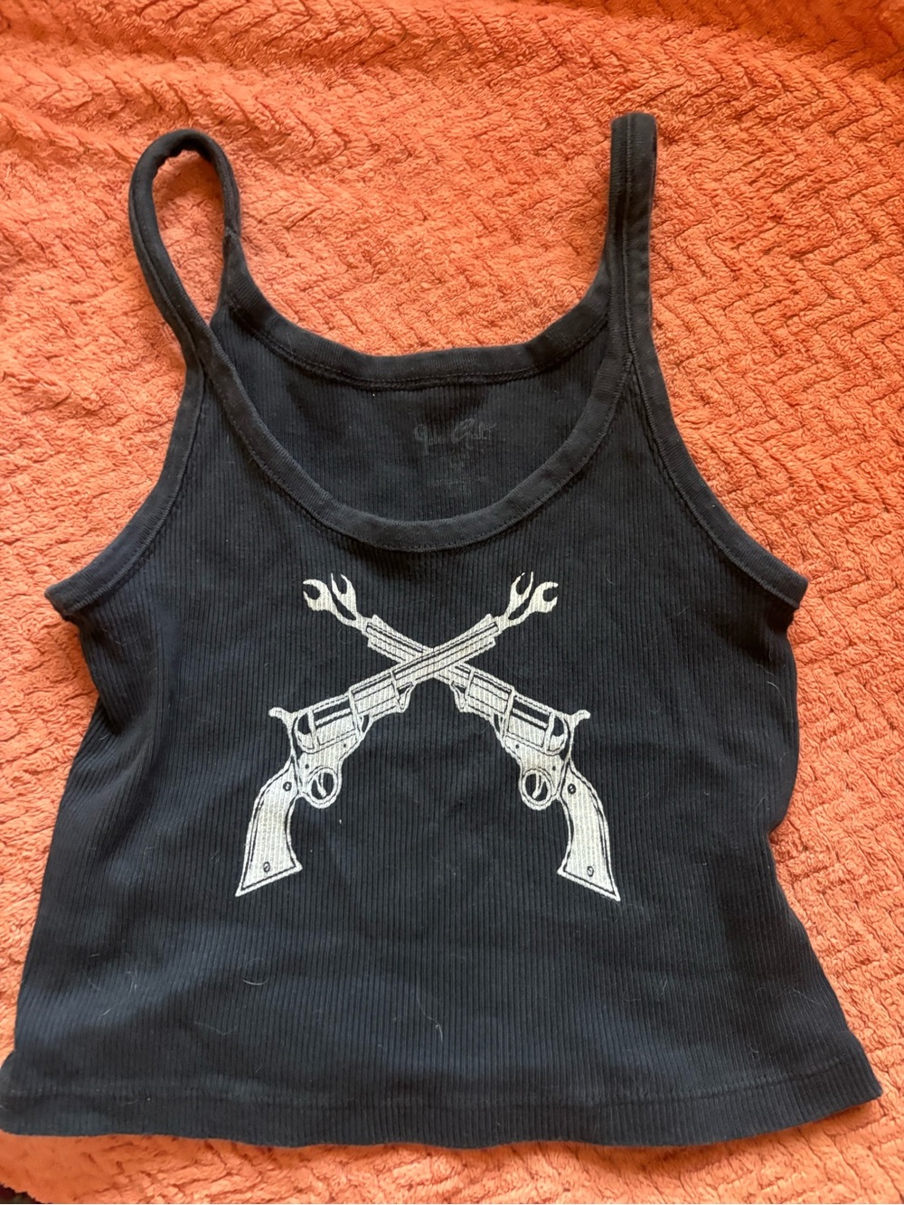 John Galt Black Graphic Tank Top with Crossed Pistols